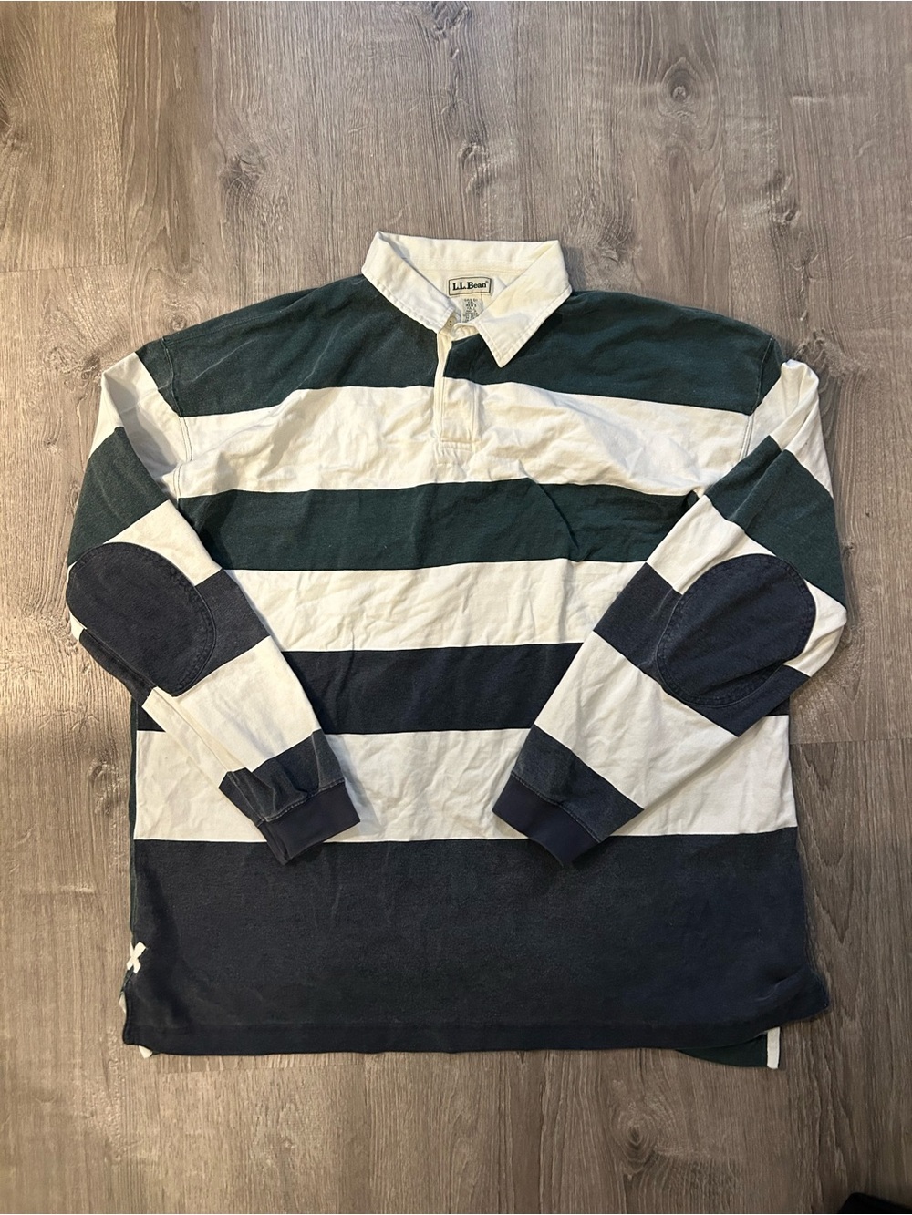 Vintage 2XL Tall L.L. Bean Men's Green & White Striped Rugby Shirt